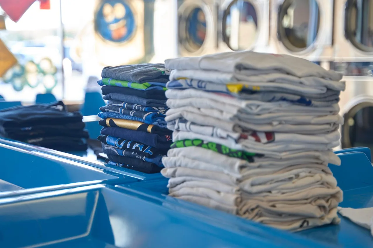 Freshly folded laundry stacks